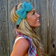Tahitian Turquoise Bow Headband with Natural Vegan Coconut Shell Buttons - Adjustable