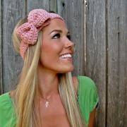 Pale Pink Bow Headband with Natural Vegan Coconut Shell Buttons - Adjustable