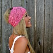 Wide Stretch Lace Headband in Bubblegum Pink