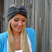 Multi Ways to Wear - Charcoal Gray Turban/ Wrap/ Neckwarmer With Natural Vegan Coconut Shell Buttons - Adjustable